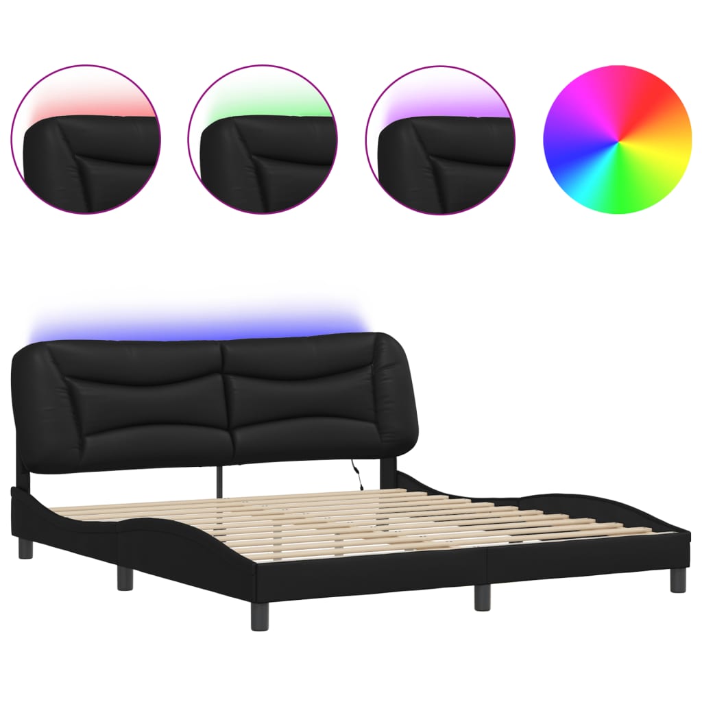 8721012359031_a_en_hd_1 vidaXL Bed Frame with LED without Mattress "Hvar" Black 180x200 cm King - Image 2