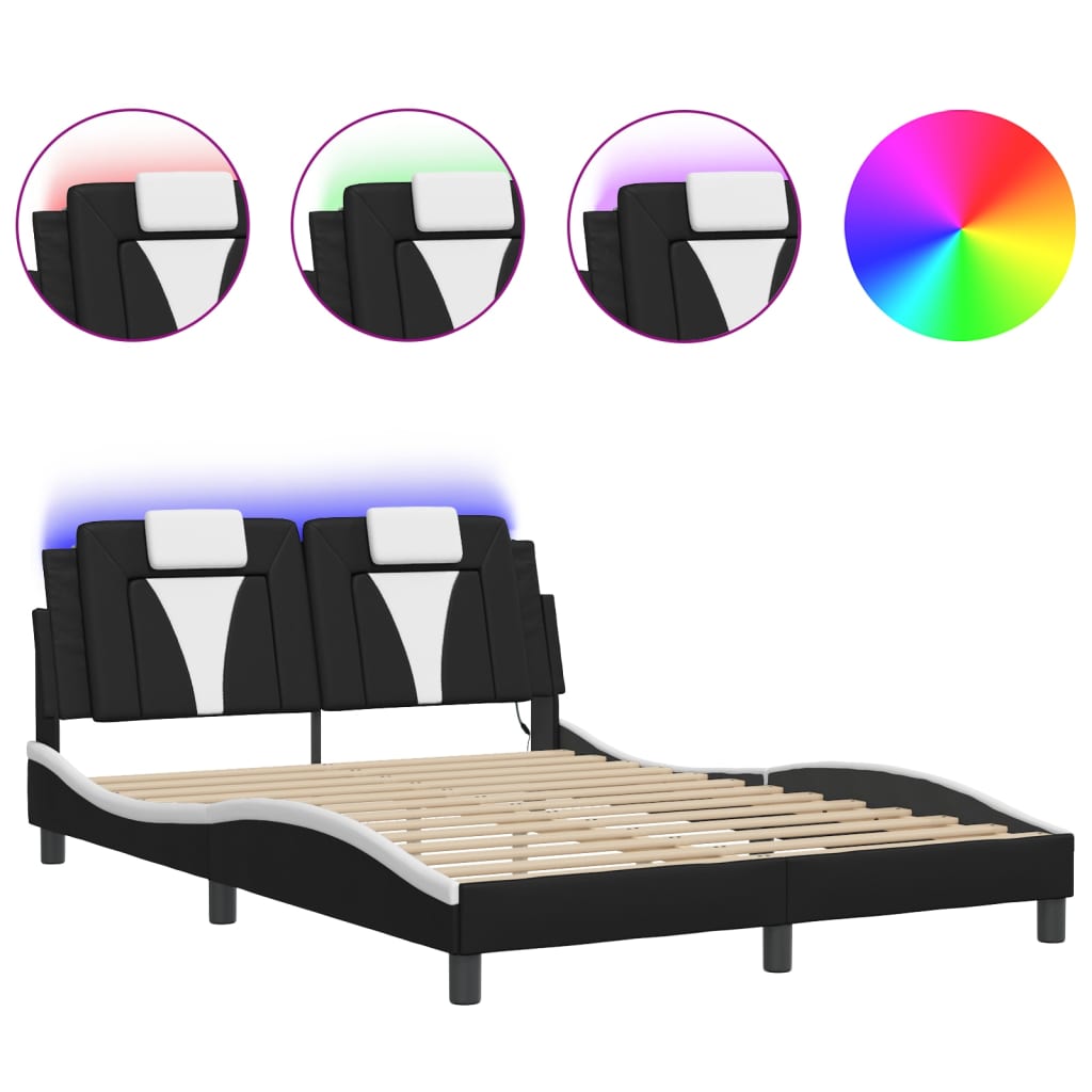 8721012359109_a_en_hd_1 vidaXL Bed Frame "Viana" with LED without Mattress Black and White 137x190 cm Double - Image 2