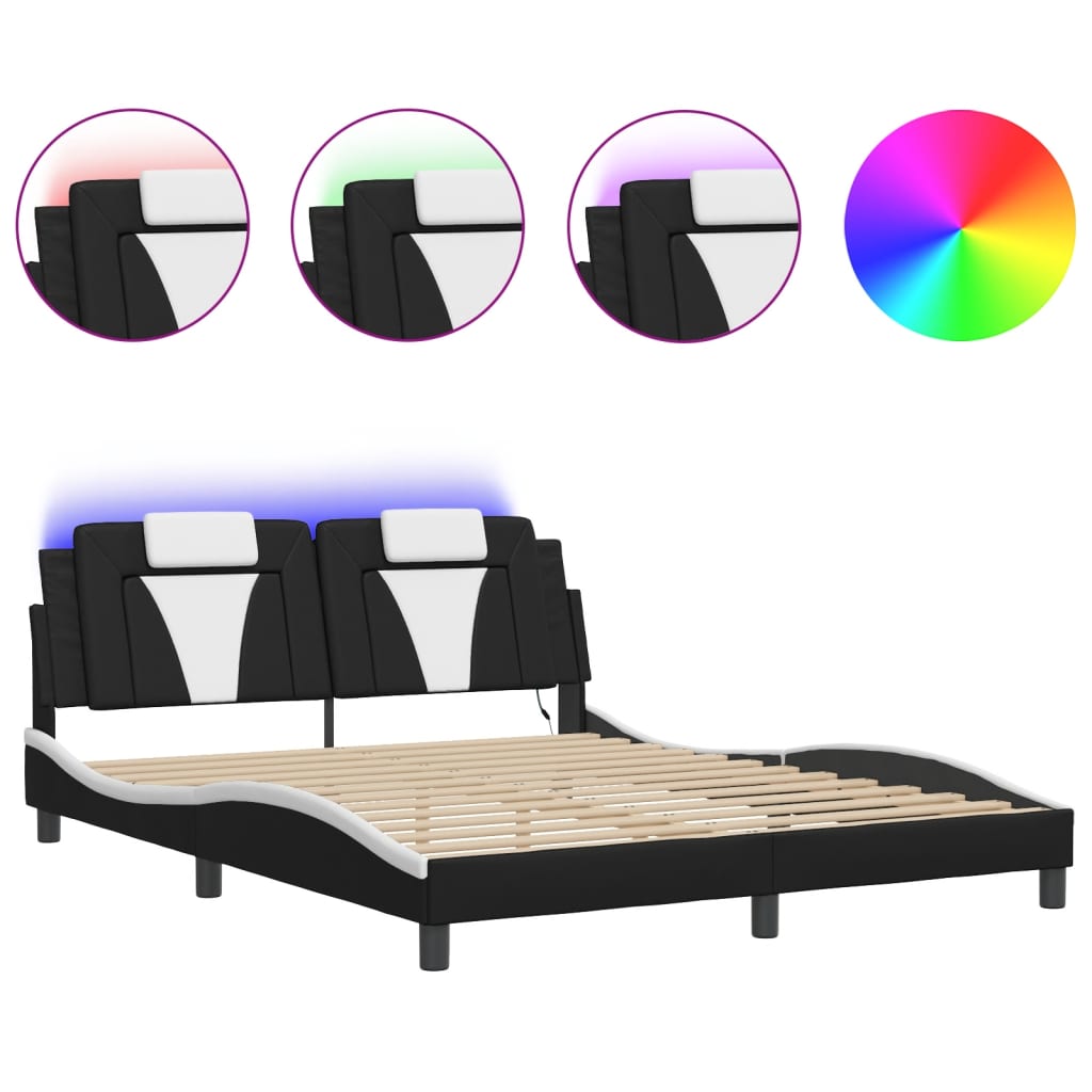 8721012359123_a_en_hd_1 vidaXL Bed Frame "Viana" with LED without Mattress Black and White 152x203 cm Queen - Image 2