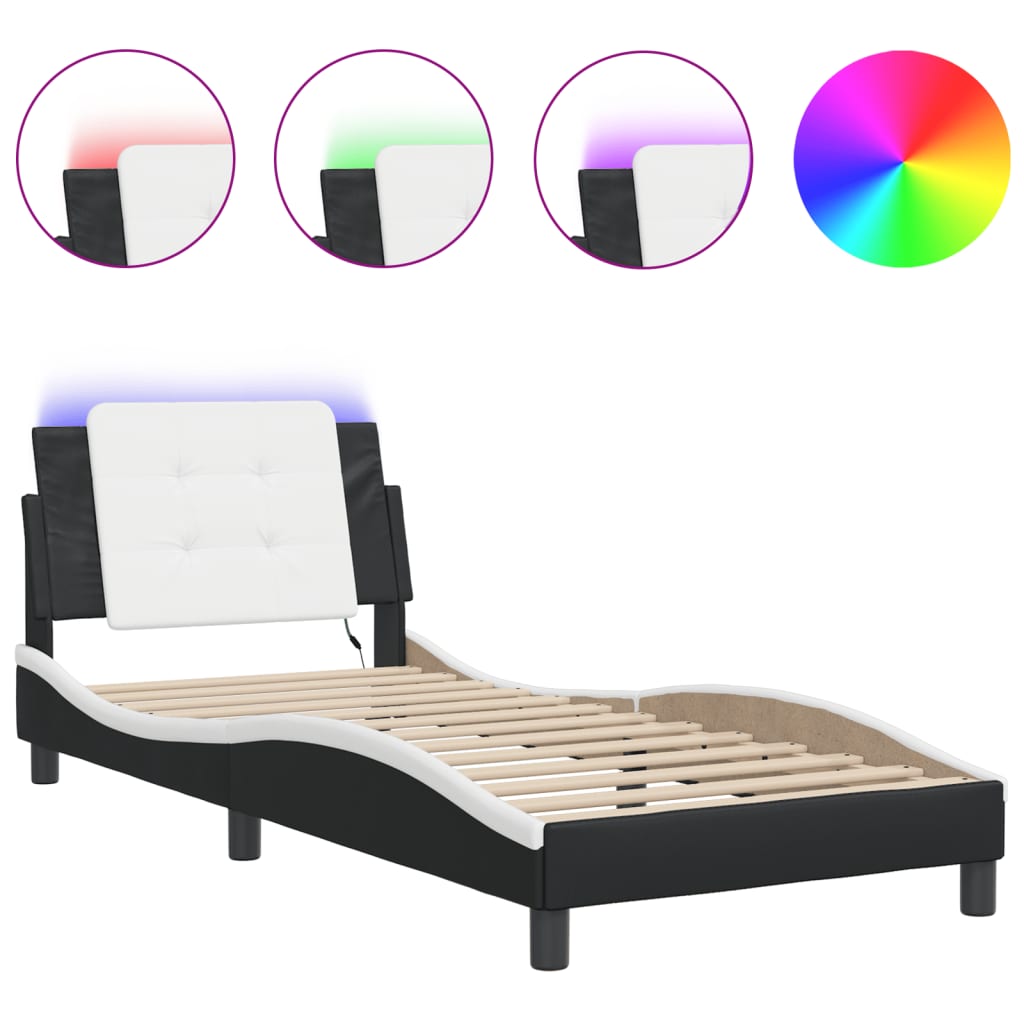 8721012359185_a_en_hd_1 vidaXL Bed Frame with LED without Mattress "Zadar" Black and White 107x203 cm King Single" - Image 2