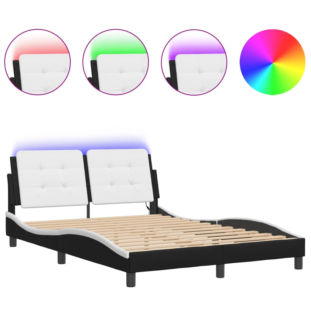 8721012359208_a_en_hd_1 vidaXL Bed Frame with LED without Mattress "Zadar" Black and White 137x190 cm Double - Image 2