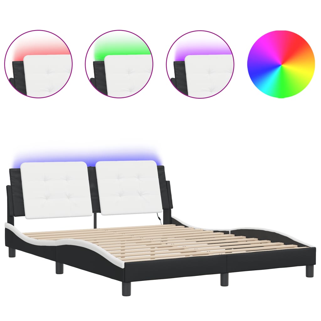 8721012359222_a_en_hd_1 vidaXL Bed Frame with LED without Mattress "Zadar" Black and White 152x203 cm Queen - Image 2