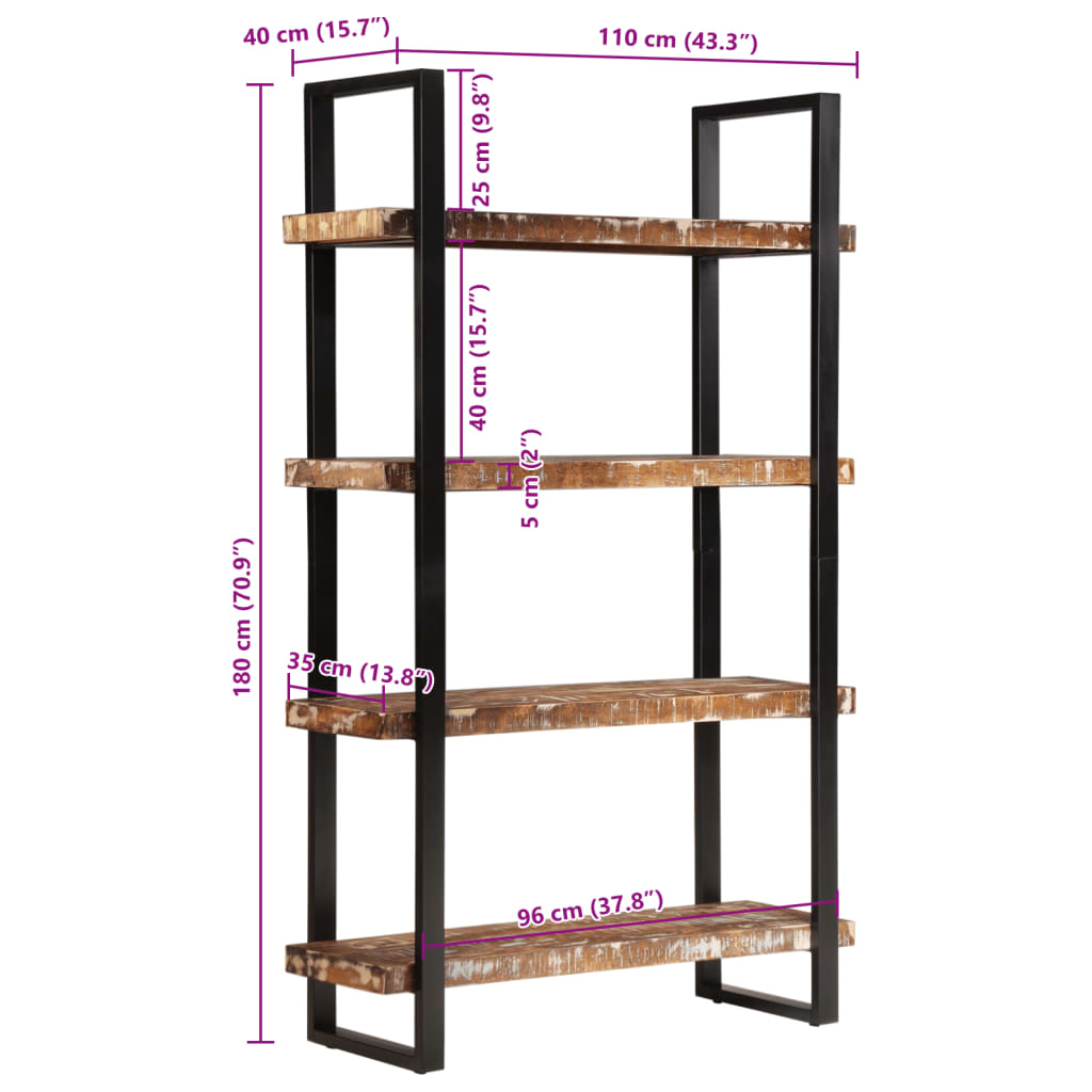 8721012365025_g_en_hd_9 vidaXL Bookcase 4-Tier 110x40x180 cm Solid Wood Reclaimed and Iron - Image 11