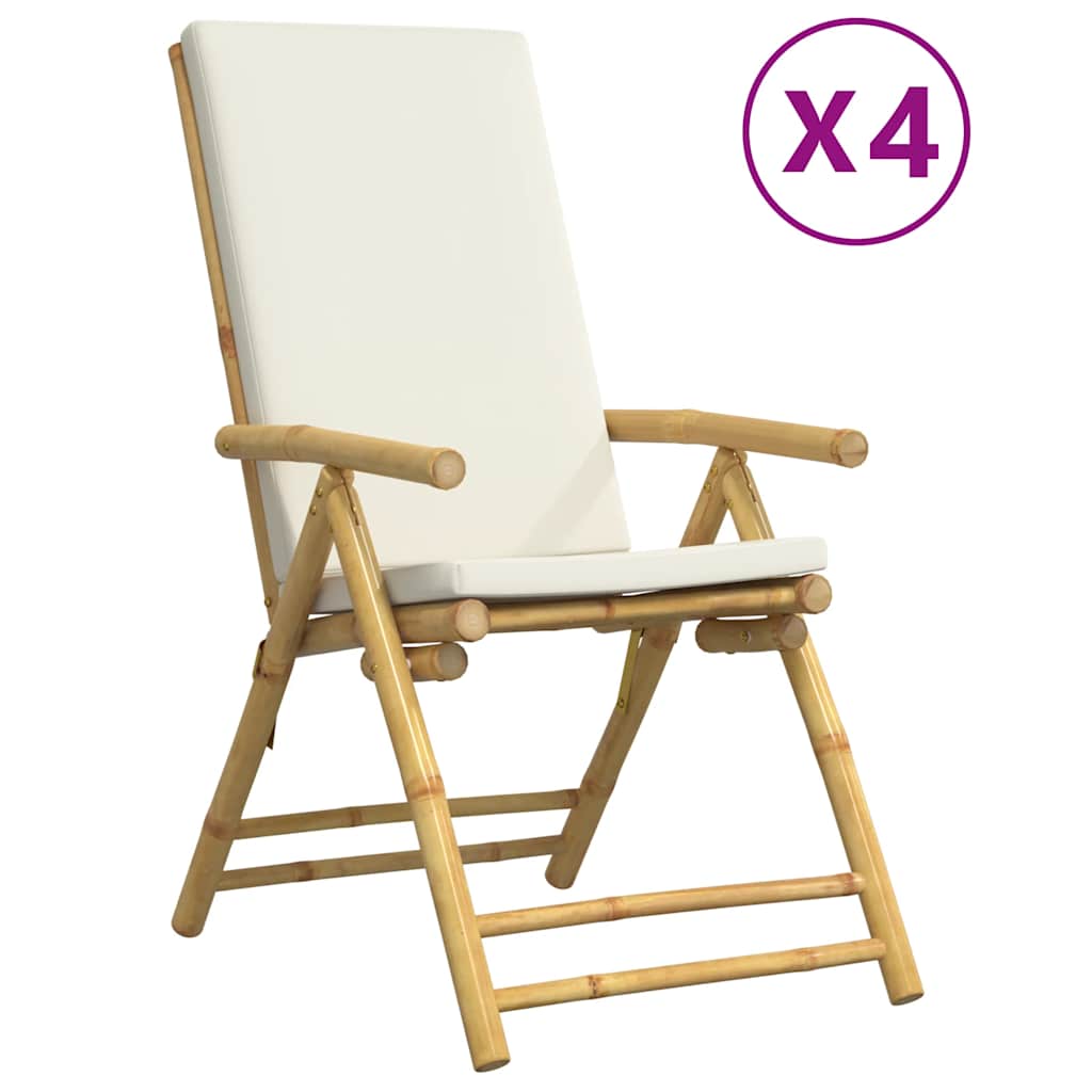 8721012366510_a_en_hd_1 vidaXL 4 Piece Folding Garden Reclining Chairs with Cream White Cushions Bamboo - Image 2