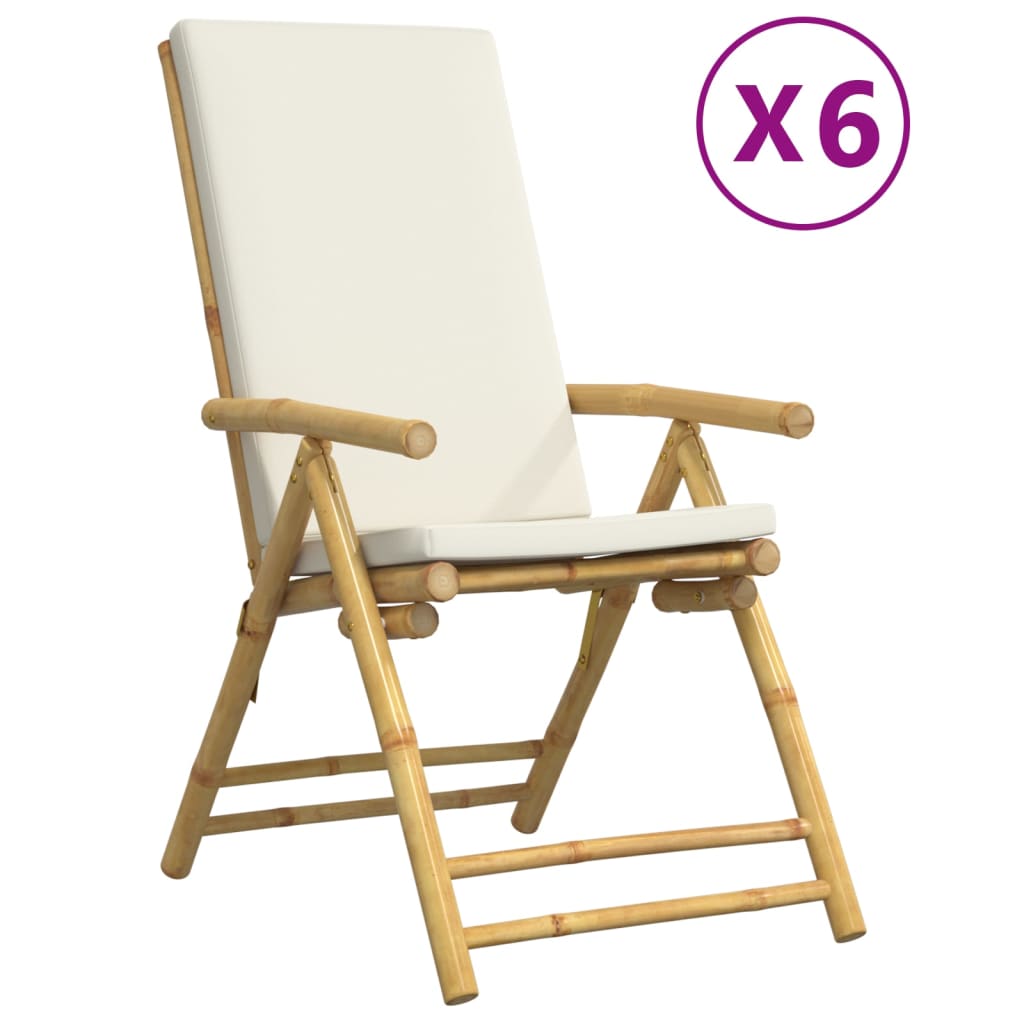 8721012366527_a_en_hd_1 vidaXL 6 Piece Folding Garden Reclining Chairs with Cream White Cushions Bamboo - Image 2
