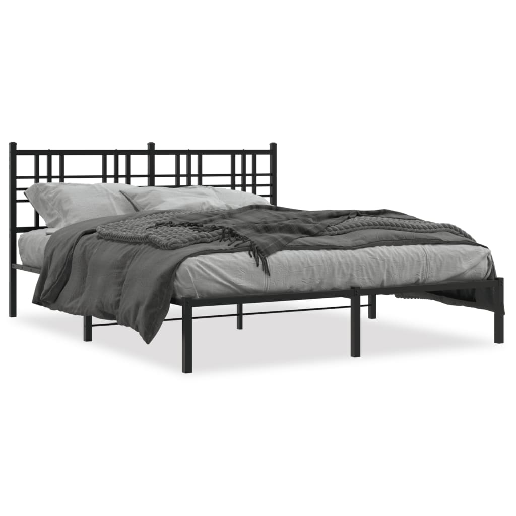 8721012372900_a_en_hd_1 vidaXL Metal Bed Frame without Mattress with Headboard Black 150x200 cm - Image 2