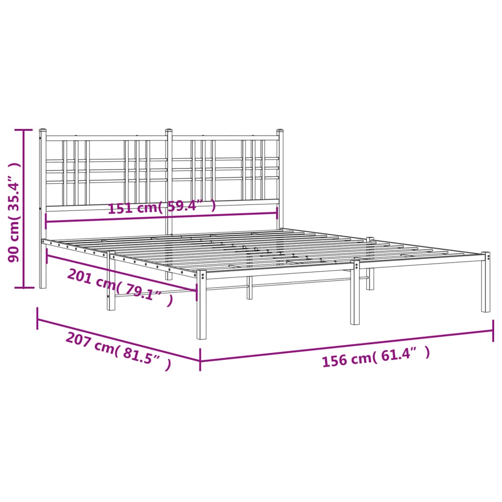 8721012372900_g_en_hd_6 vidaXL Metal Bed Frame without Mattress with Headboard Black 150x200 cm - Image 8