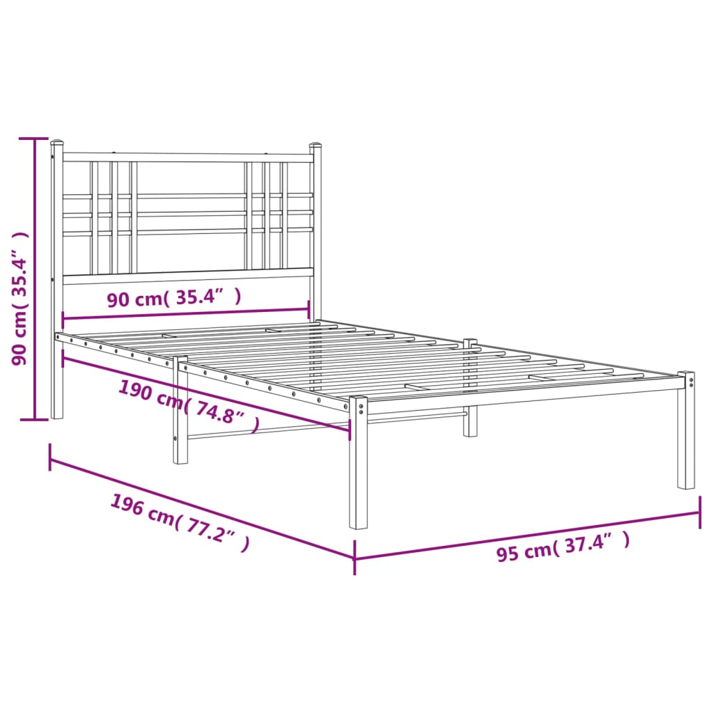 8721012373297_g_en_hd_6 vidaXL Metal Bed Frame without Mattress with Headboard White 90x190 cm - Image 8