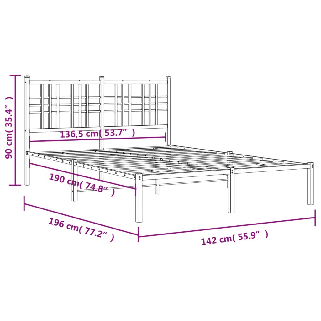 8721012373365_g_en_hd_6 vidaXL Metal Bed Frame without Mattress with Headboard White 135x190 cm - Image 8
