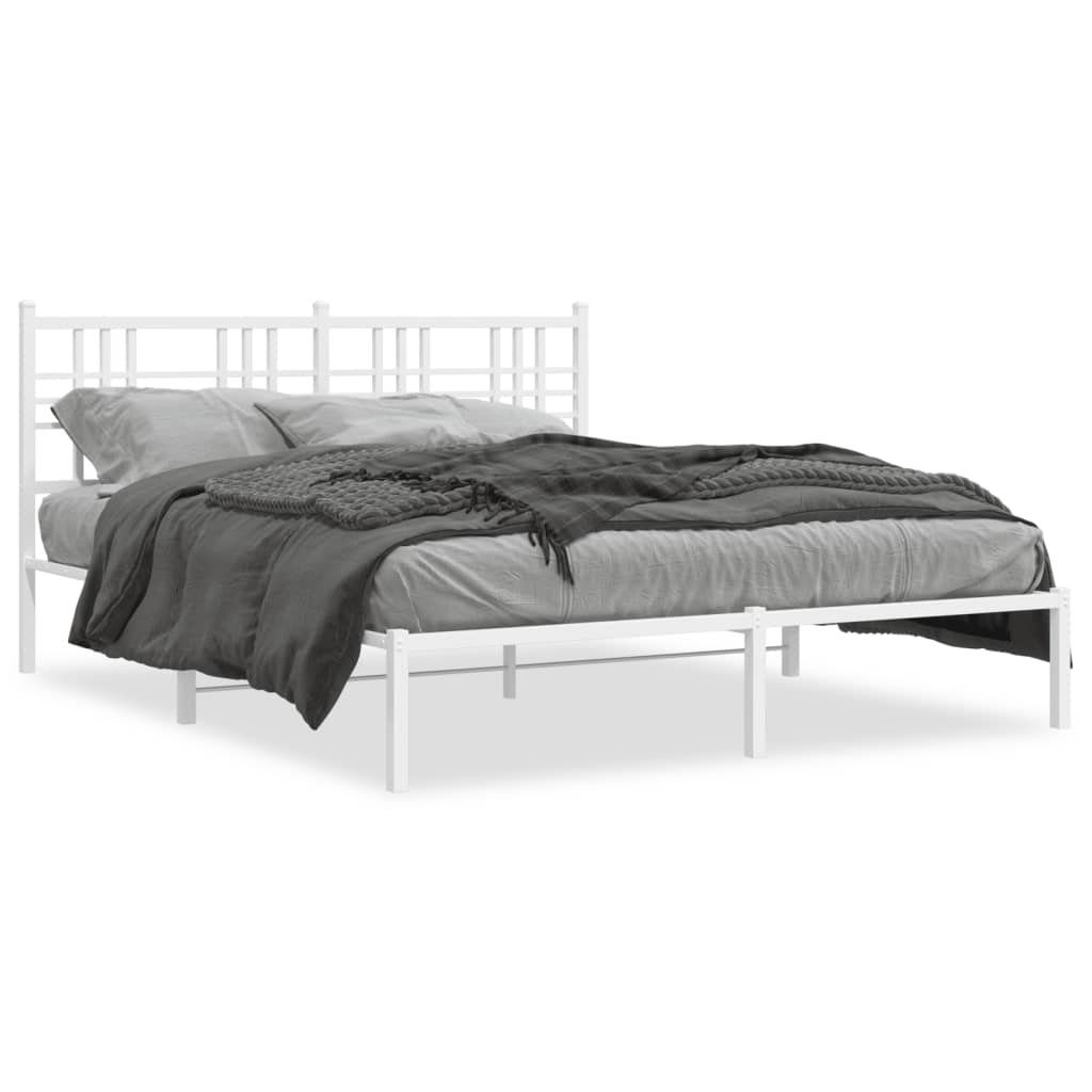8721012373396_a_en_hd_1 vidaXL Metal Bed Frame without Mattress with Headboard White 150x200 cm - Image 2