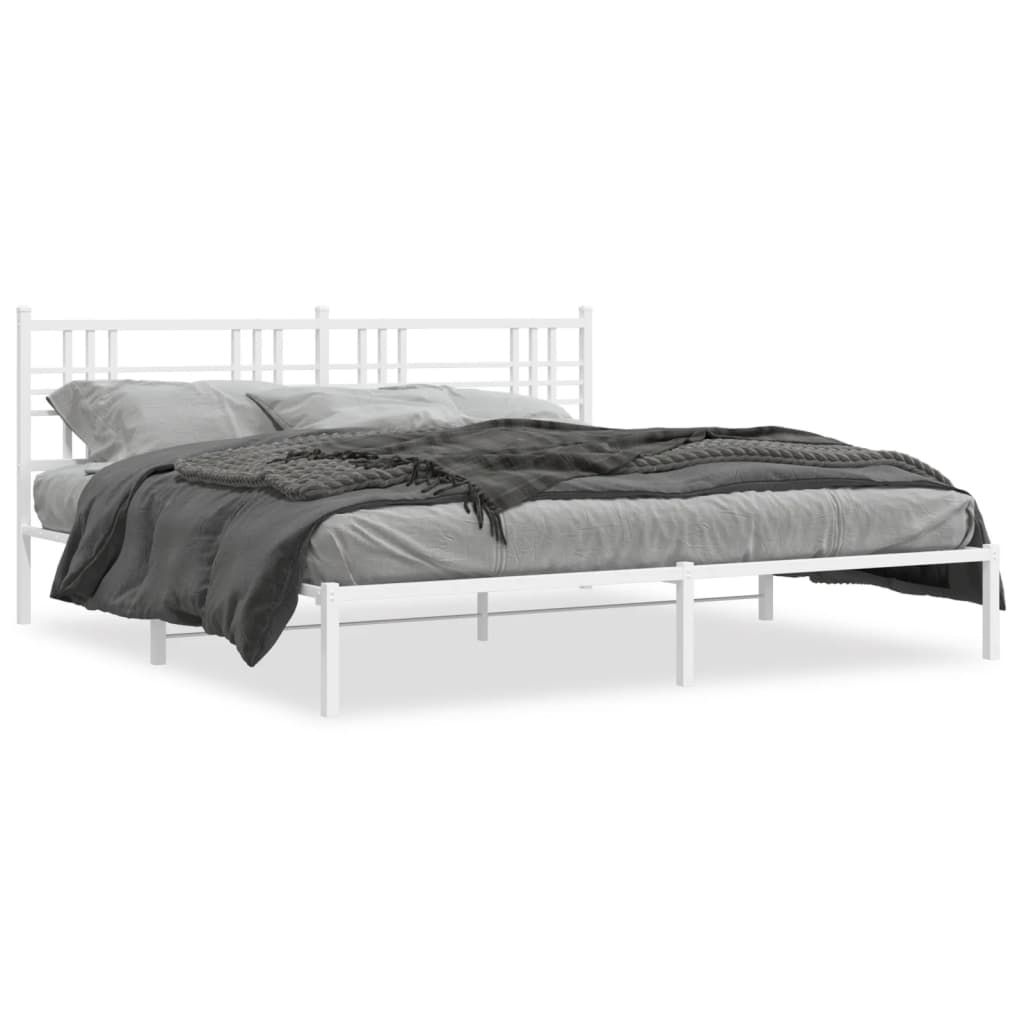 8721012373419_a_en_hd_1 vidaXL Metal Bed Frame without Mattress with Headboard White 183x203 cm King - Image 2