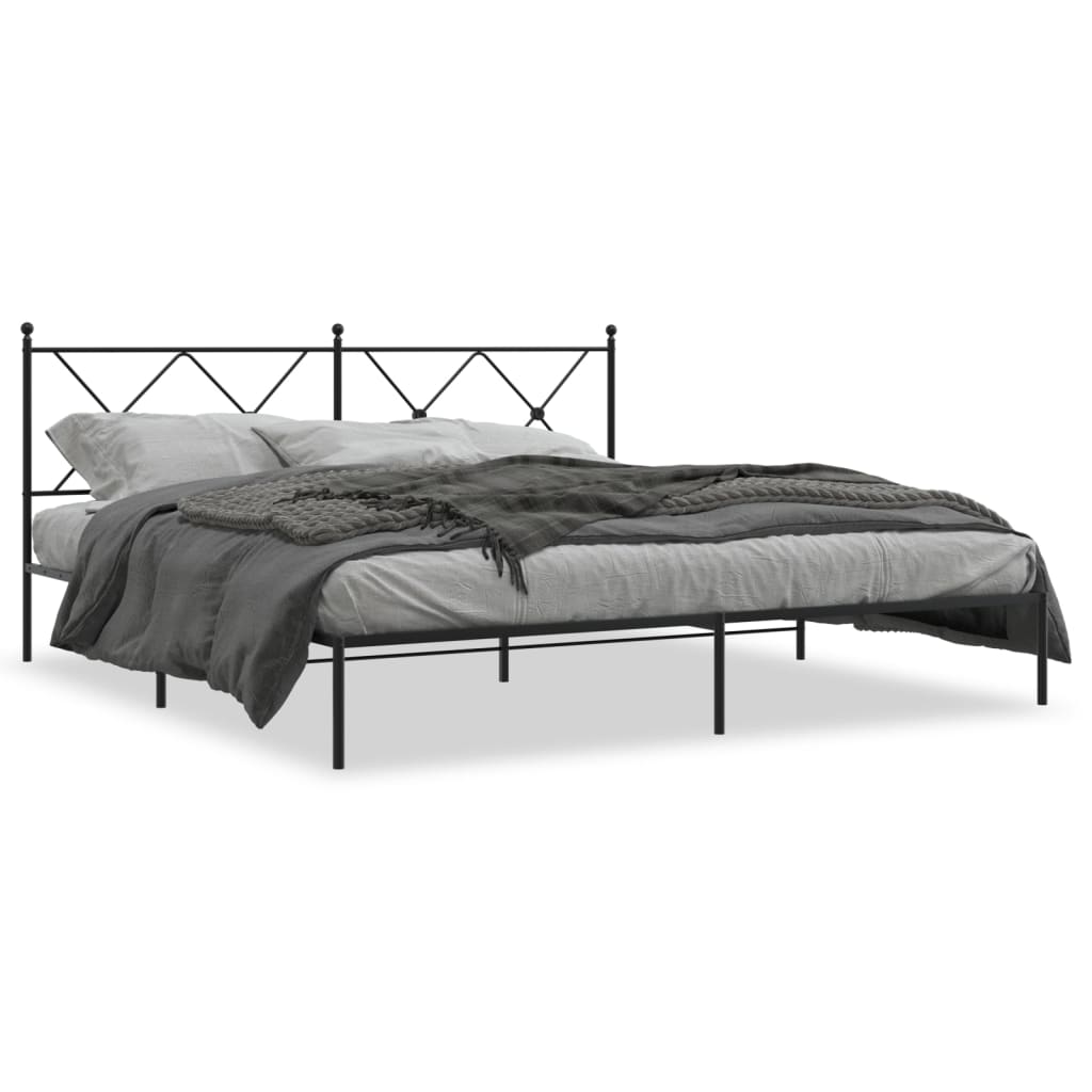 8721012373907_a_en_hd_1 vidaXL Metal Bed Frame without Mattress with Headboard Black 183x203 cm King - Image 2