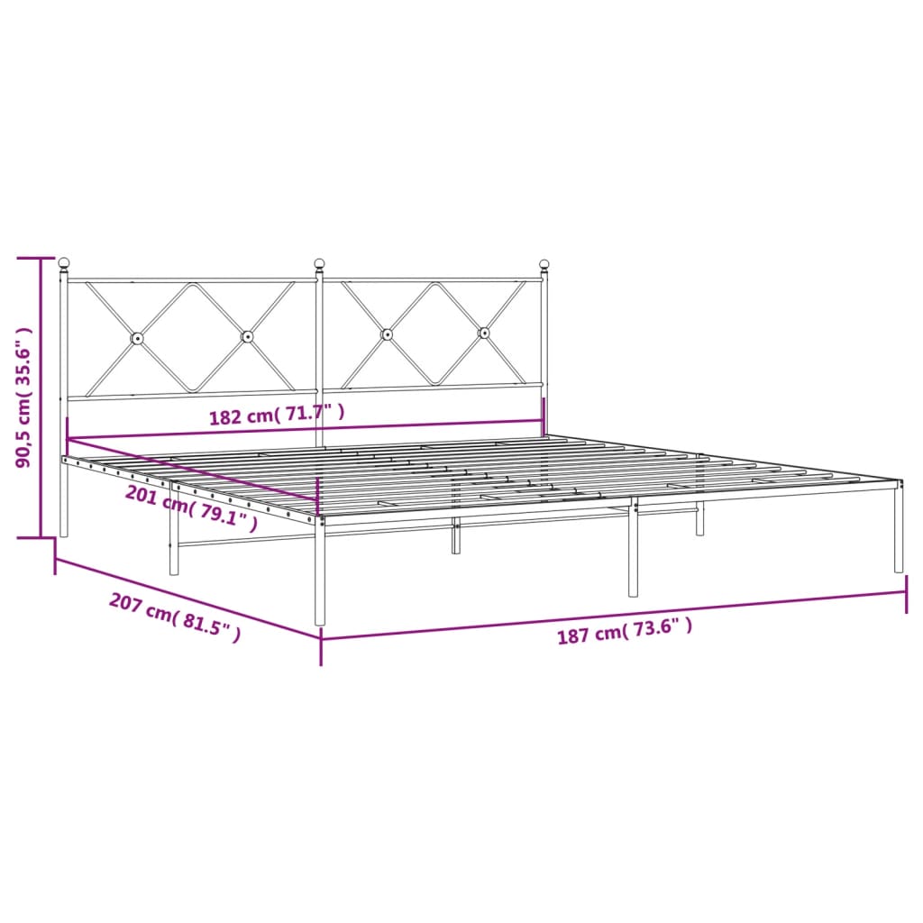8721012373907_g_en_hd_6 vidaXL Metal Bed Frame without Mattress with Headboard Black 183x203 cm King - Image 8