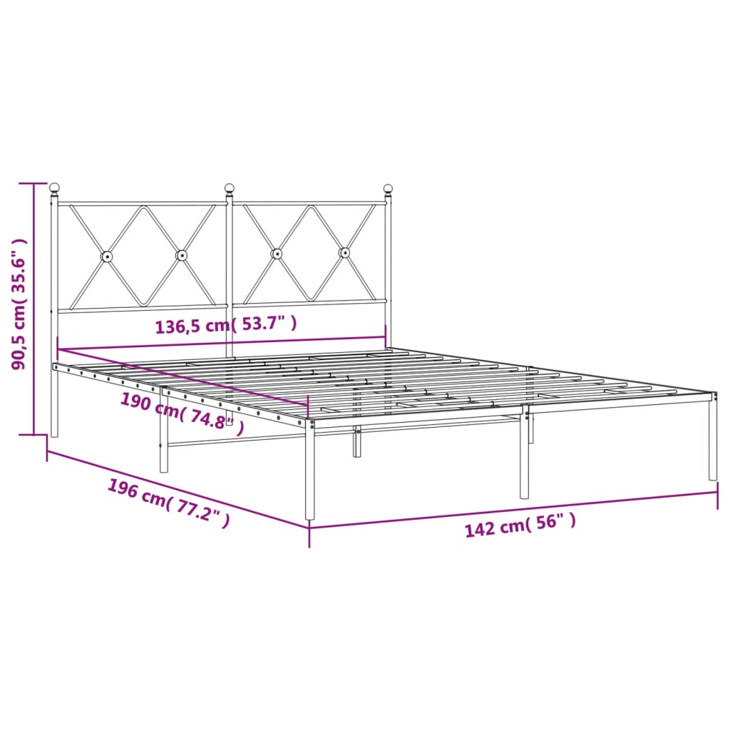 8721012374348_g_en_hd_6 vidaXL Metal Bed Frame without Mattress with Headboard White 135x190 cm - Image 8