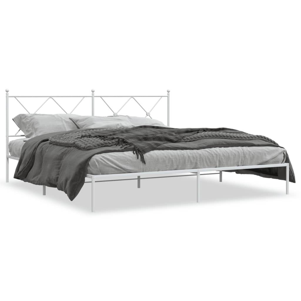 8721012374393_a_en_hd_1 vidaXL Metal Bed Frame without Mattress with Headboard White 183x203 cm King - Image 2