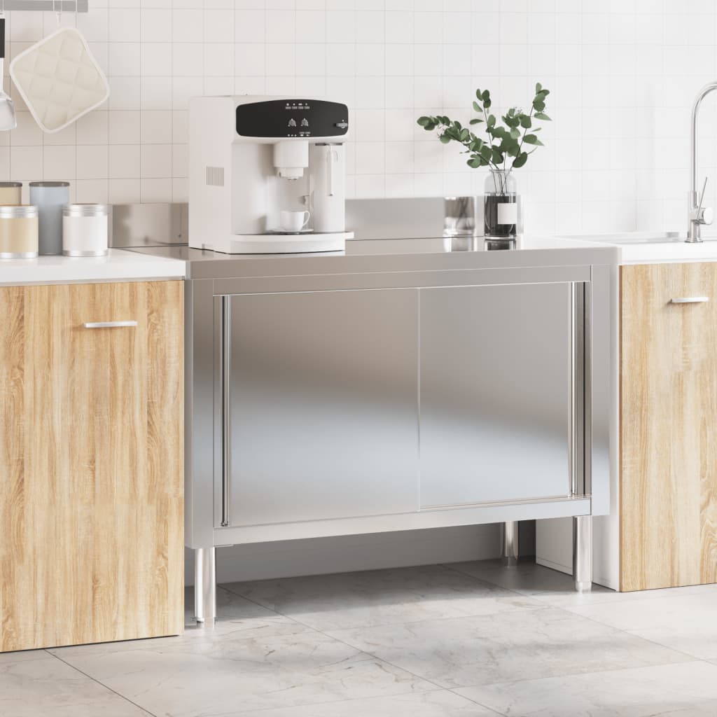 8721012375116_g_en_hd_1 vidaXL Kitchen Work Table with Sliding Doors Stainless Steel - Image 3