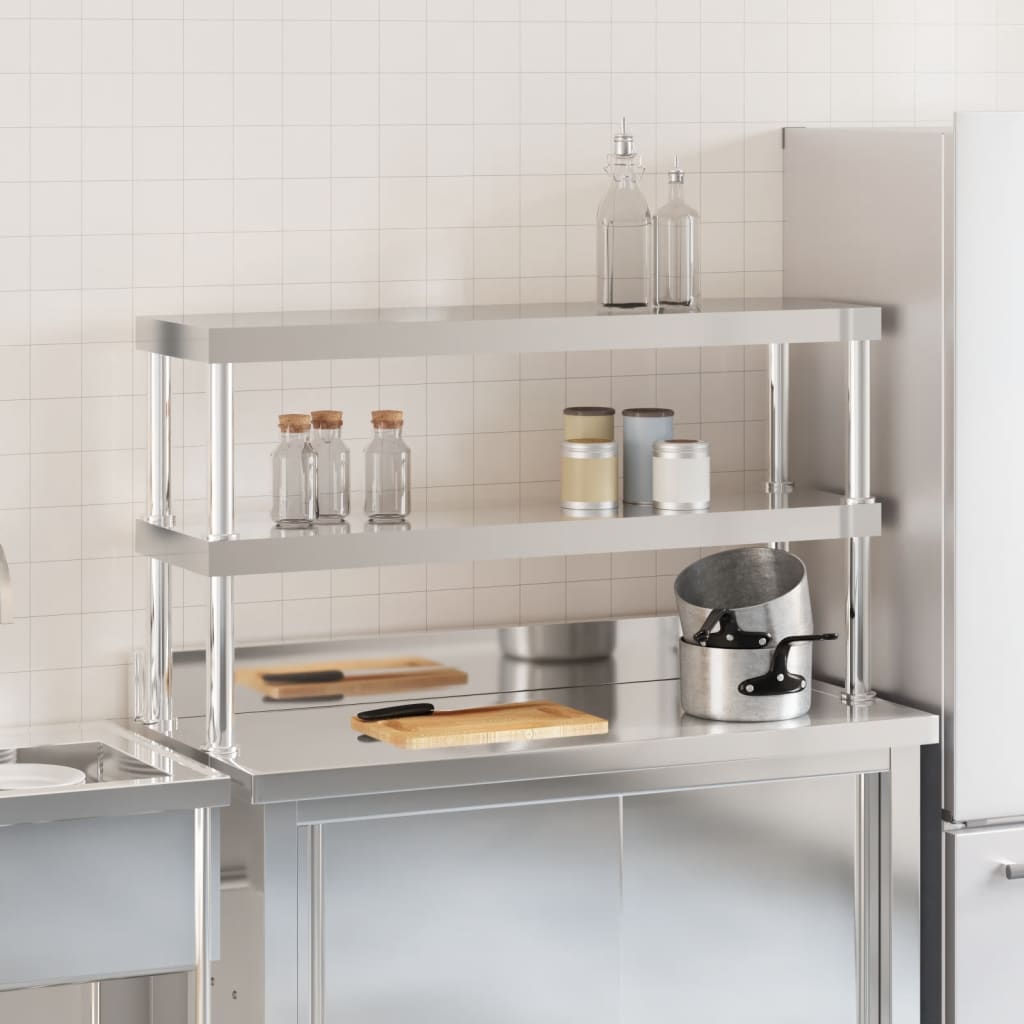 8721012375192_g_en_hd_1 vidaXL Work Table Overshelf 2-Tier 110x30x65 cm Stainless Steel - Image 3