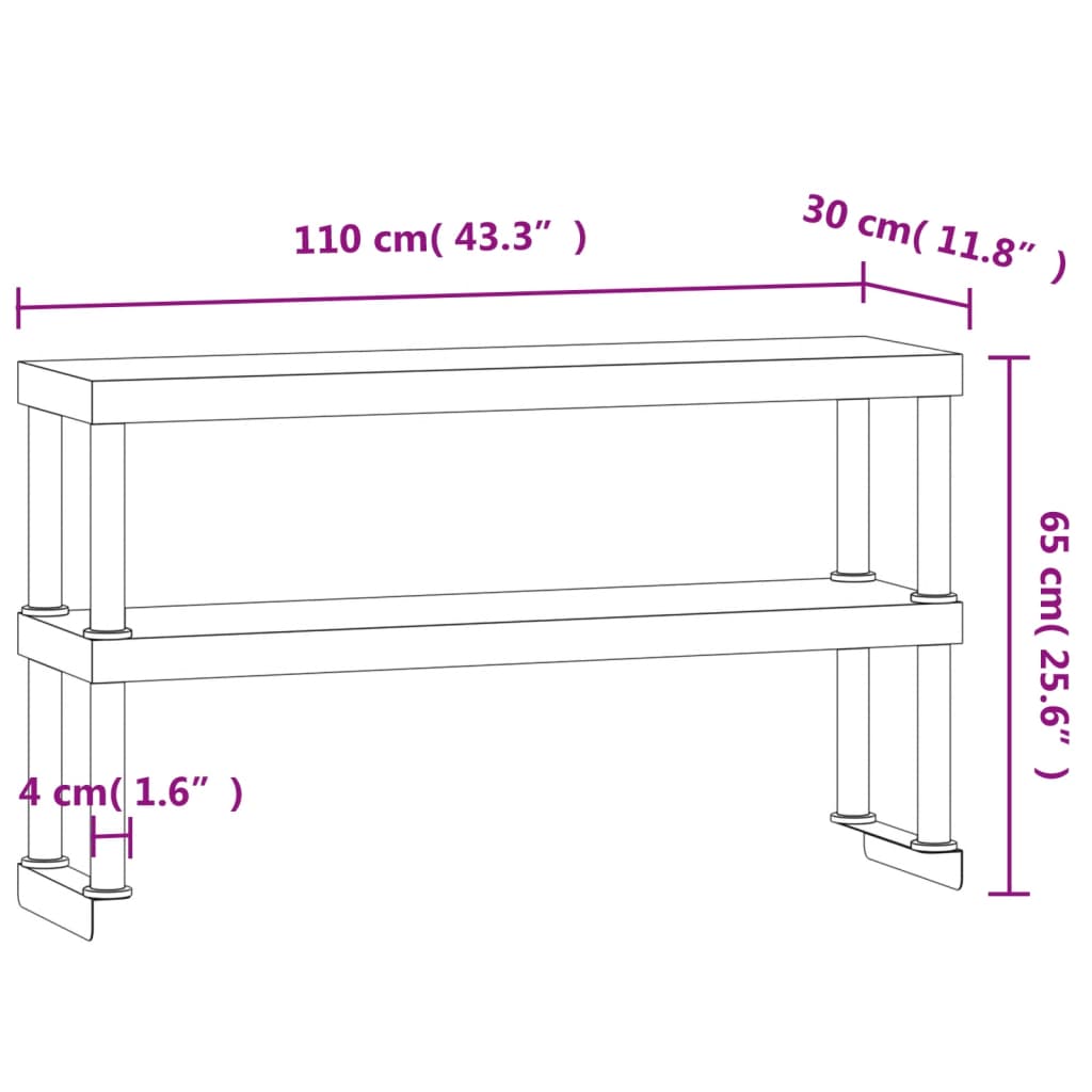 8721012375192_g_en_hd_7 vidaXL Work Table Overshelf 2-Tier 110x30x65 cm Stainless Steel - Image 9