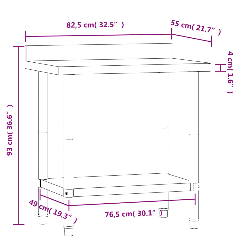 8721012375277_g_en_hd_7 vidaXL Kitchen Work Table with Backsplash 82.5x55x93 cm Stainless Steel - Image 10