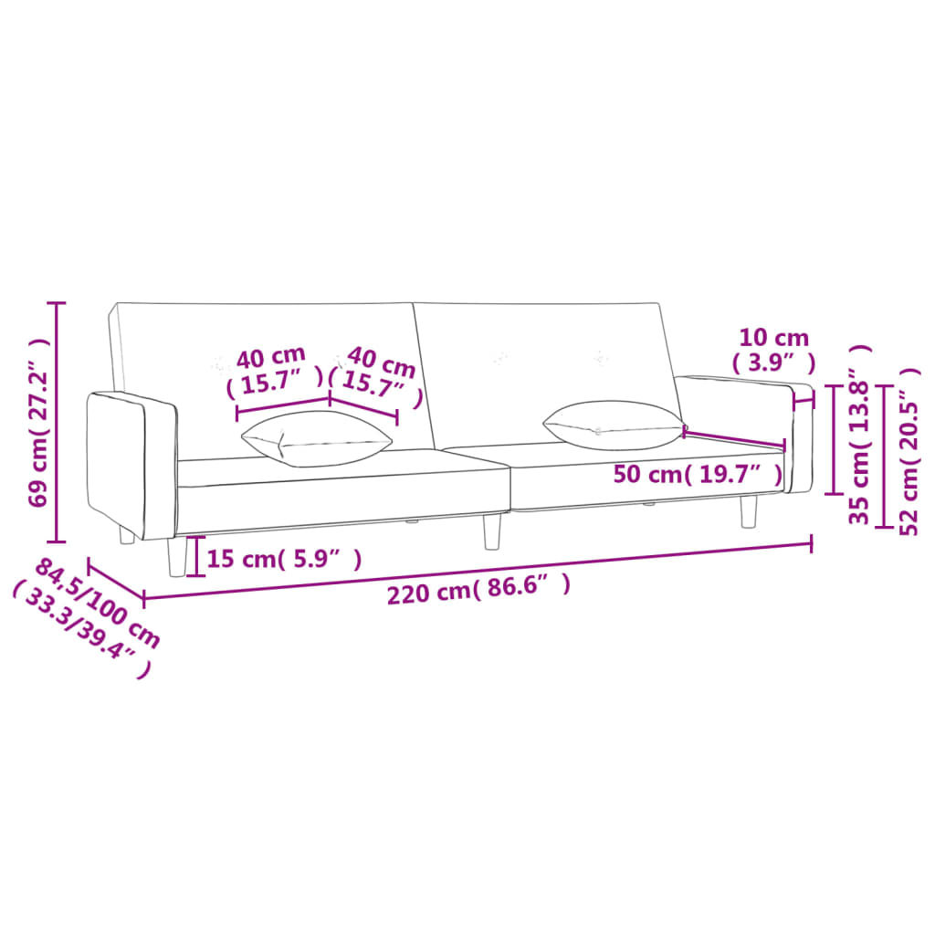 8721012378957_g_en_hd_8 vidaXL 2-Seater Sofa Bed with Two Pillows Dark Grey Fabric - Image 10