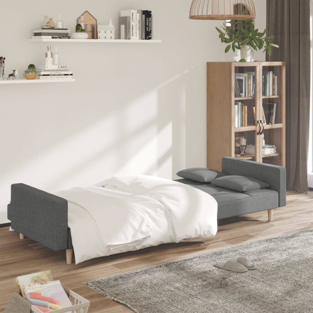 8721012379527_g_en_hd_1 vidaXL 2-Seater Sofa Bed with Two Pillows Light Grey Fabric - Image 3