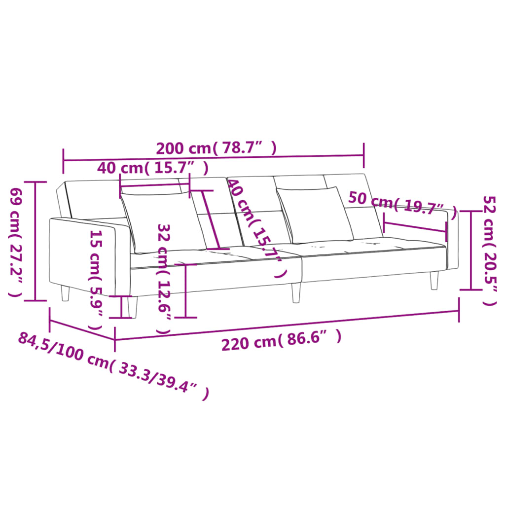 8721012379527_g_en_hd_9 vidaXL 2-Seater Sofa Bed with Two Pillows Light Grey Fabric - Image 11