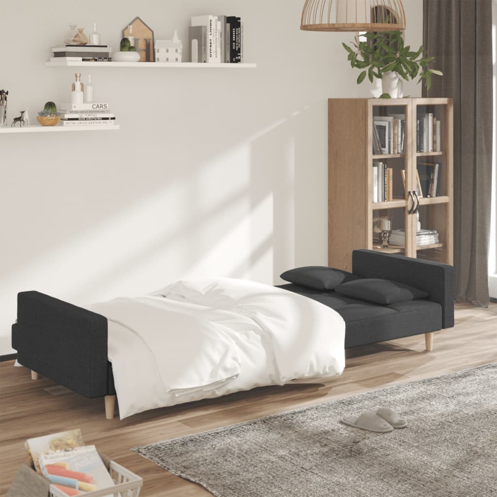8721012379534_g_en_hd_1 vidaXL 2-Seater Sofa Bed with Two Pillows Dark Grey Fabric - Image 3