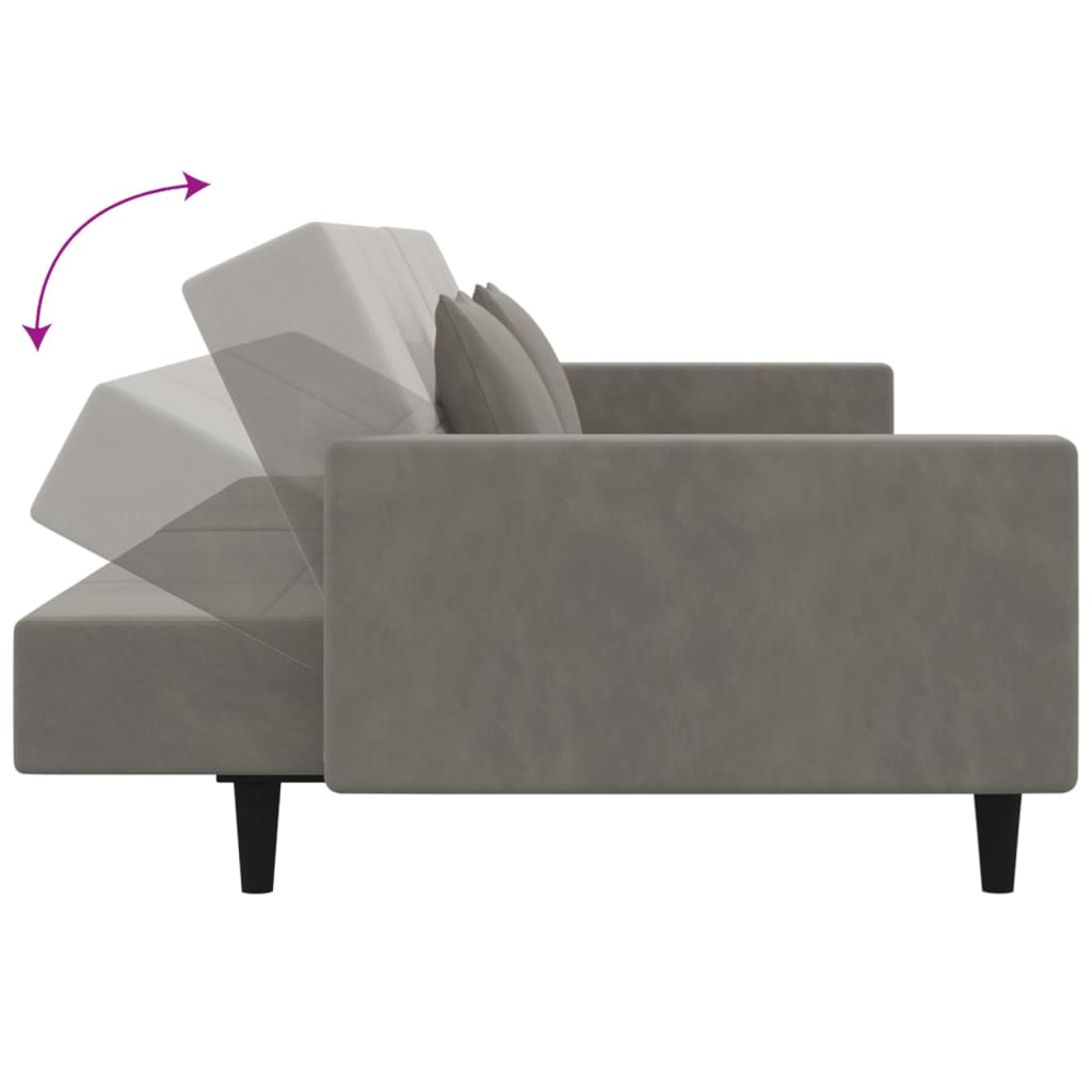 8721012379695_g_en_hd_5 vidaXL 2-Seater Sofa Bed with Two Pillows Light Grey Velvet - Image 7
