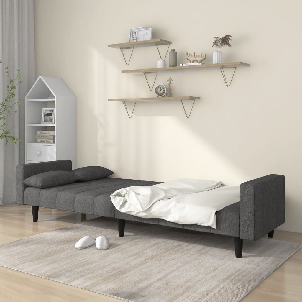 8721012379879_g_en_hd_1 vidaXL 2-Seater Sofa Bed with Two Pillows Dark Grey Fabric - Image 3