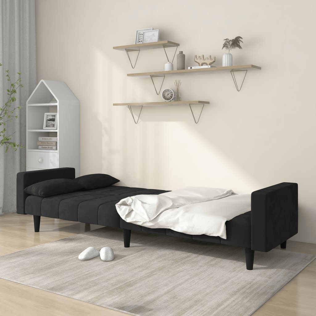 8721012380035_g_en_hd_1 vidaXL 2-Seater Sofa Bed with Two Pillows Black Velvet - Image 3