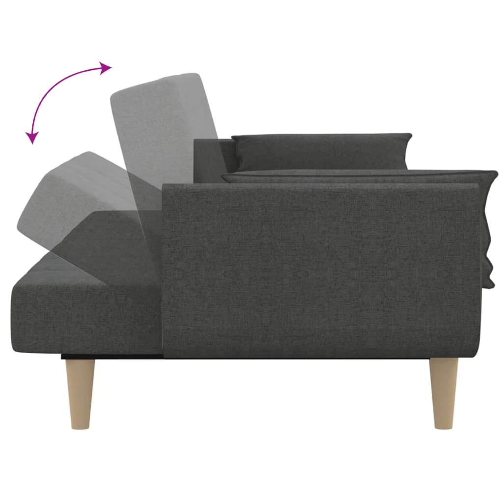8721012380233_g_en_hd_6 vidaXL 2-Seater Sofa Bed with Two Pillows Dark Grey Fabric - Image 8