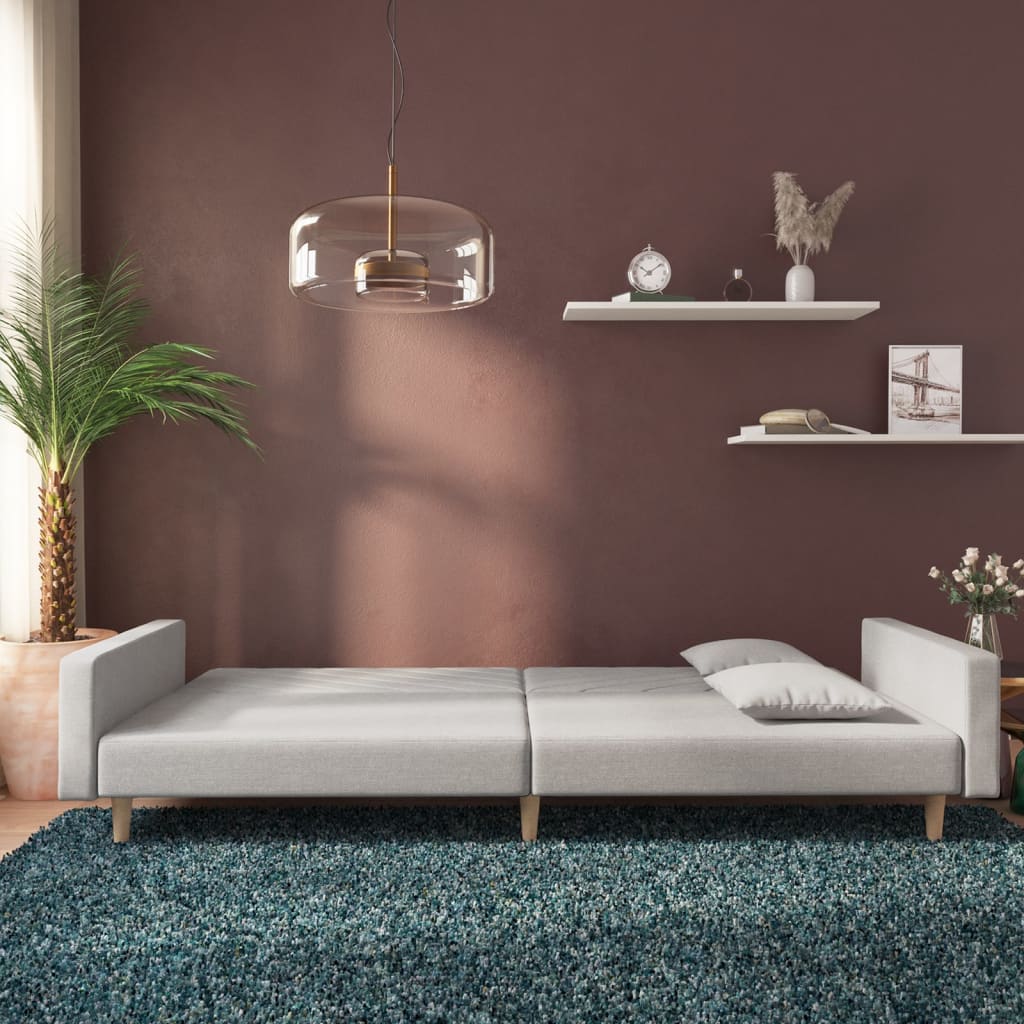 8721012380509_g_en_hd_1 vidaXL 2-Seater Sofa Bed with Two Pillows Light Grey Fabric - Image 3