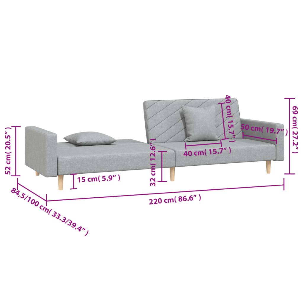 8721012380509_g_en_hd_9 vidaXL 2-Seater Sofa Bed with Two Pillows Light Grey Fabric - Image 11