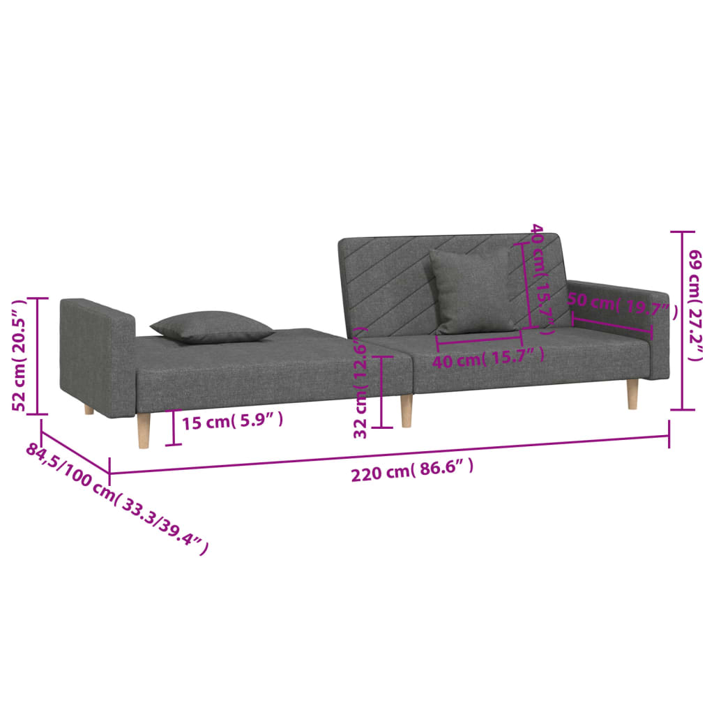 8721012380516_g_en_hd_9 vidaXL 2-Seater Sofa Bed with Two Pillows Dark Grey Fabric - Image 11