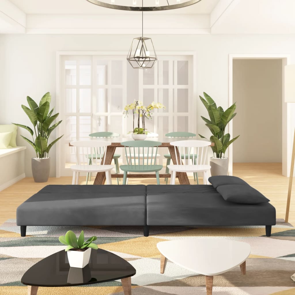 8721012380622_g_en_hd_1 vidaXL 2-Seater Sofa Bed with Two Pillows Dark Grey Velvet - Image 3
