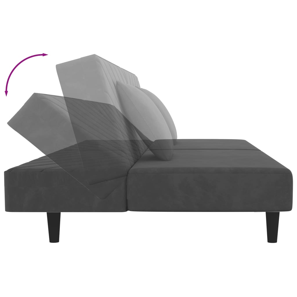 8721012380622_g_en_hd_5 vidaXL 2-Seater Sofa Bed with Two Pillows Dark Grey Velvet - Image 7