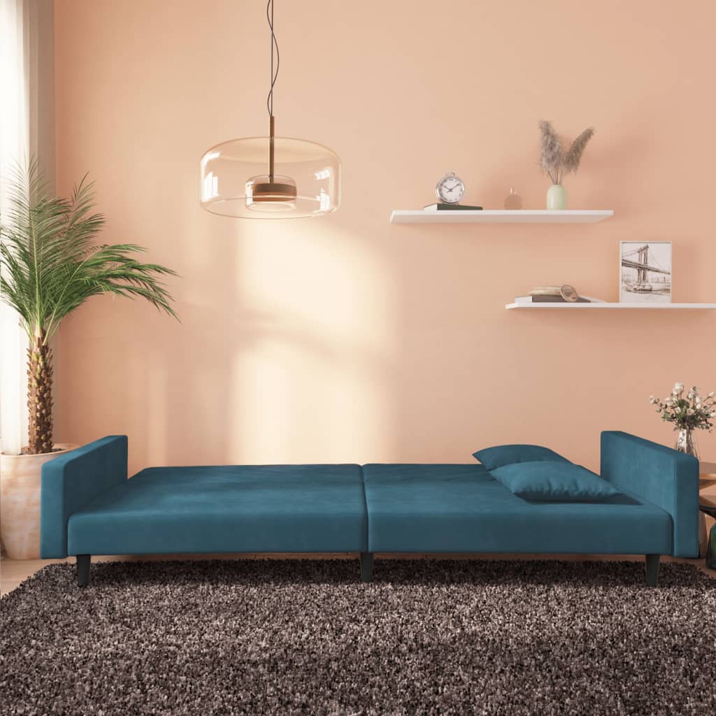 8721012380684_g_en_hd_1 vidaXL 2-Seater Sofa Bed with Two Pillows Blue Velvet - Image 3