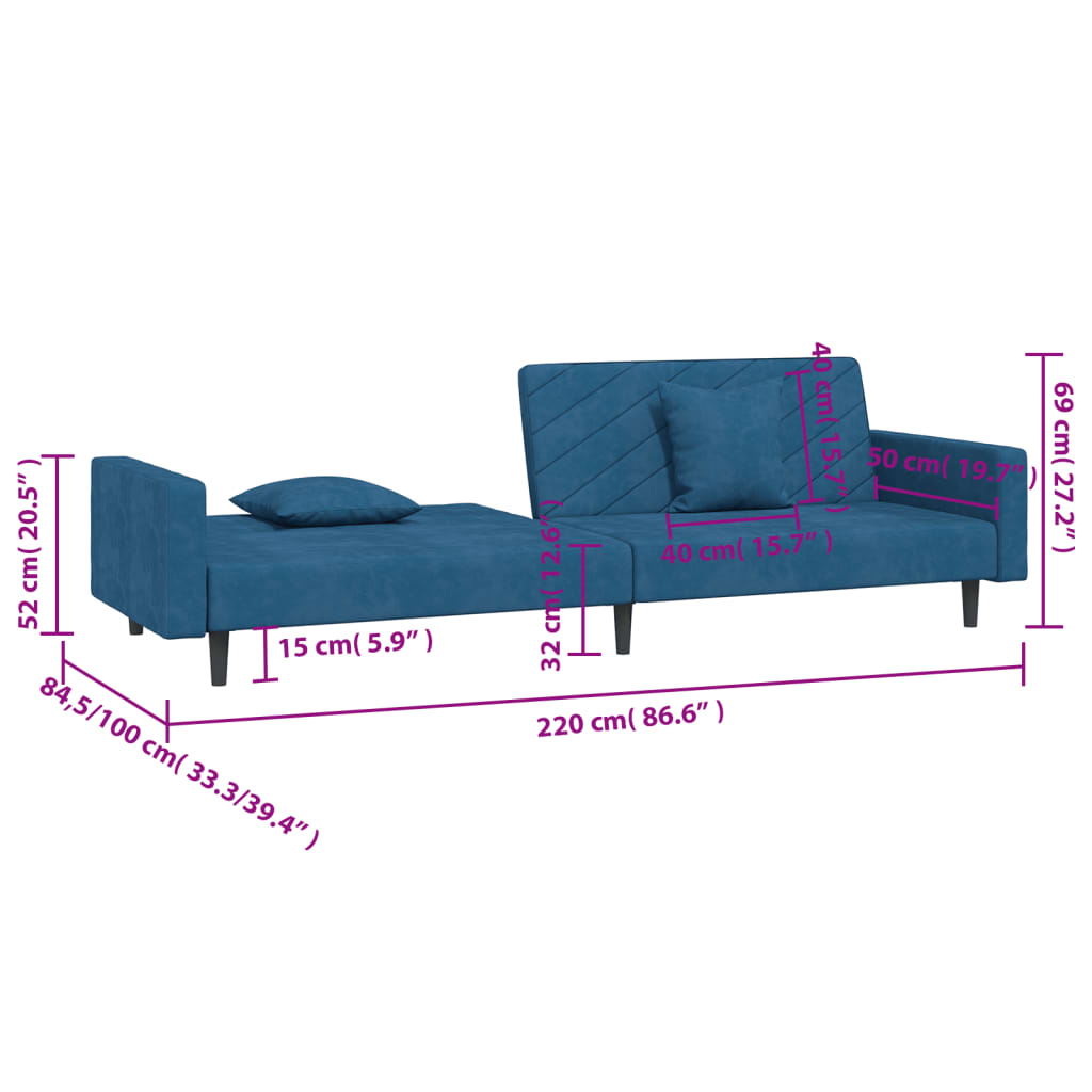 8721012380684_g_en_hd_9 vidaXL 2-Seater Sofa Bed with Two Pillows Blue Velvet - Image 11