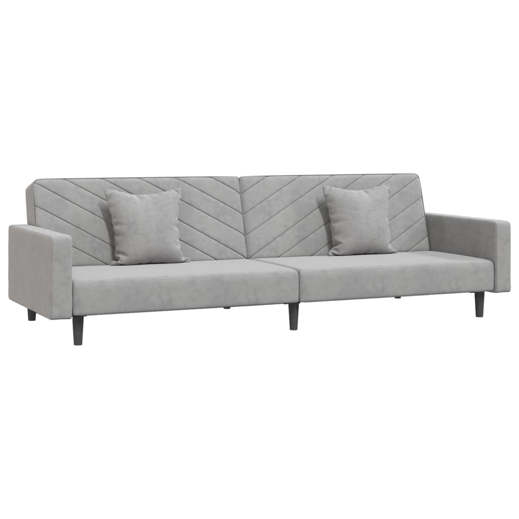 8721012380691_a_en_hd_1 vidaXL 2-Seater Sofa Bed with Two Pillows Light Grey Velvet - Image 2
