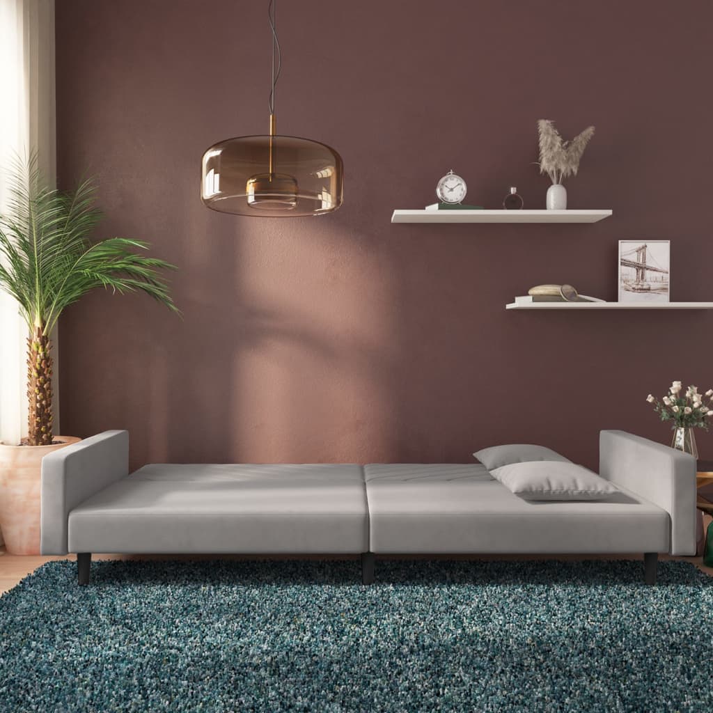 8721012380691_g_en_hd_1 vidaXL 2-Seater Sofa Bed with Two Pillows Light Grey Velvet - Image 3