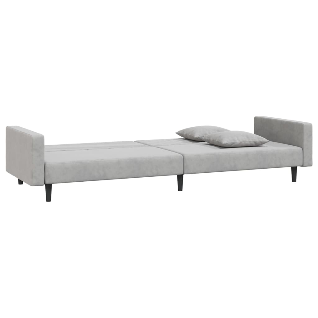 8721012380691_g_en_hd_4 vidaXL 2-Seater Sofa Bed with Two Pillows Light Grey Velvet - Image 6