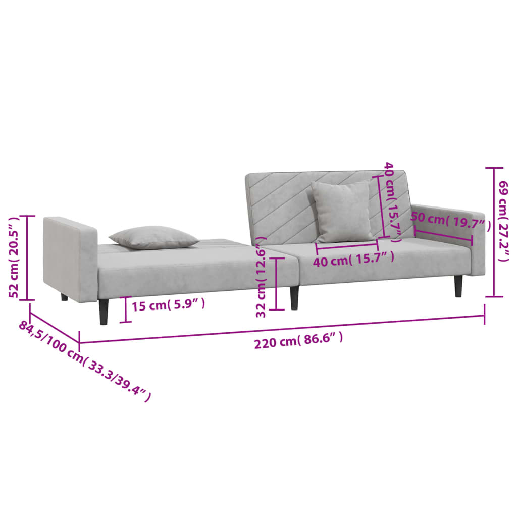 8721012380691_g_en_hd_9 vidaXL 2-Seater Sofa Bed with Two Pillows Light Grey Velvet - Image 11