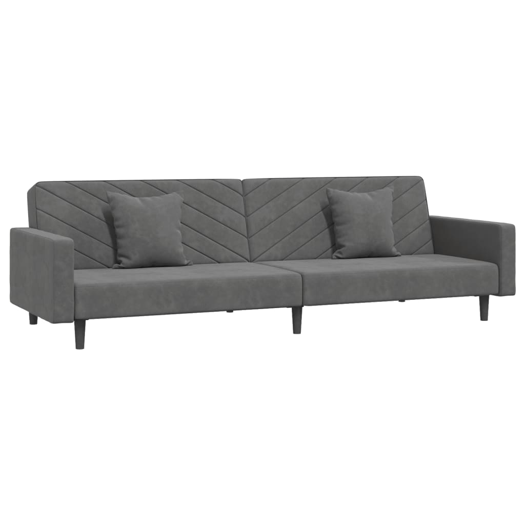 8721012380707_a_en_hd_1 vidaXL 2-Seater Sofa Bed with Two Pillows Dark Grey Velvet - Image 2