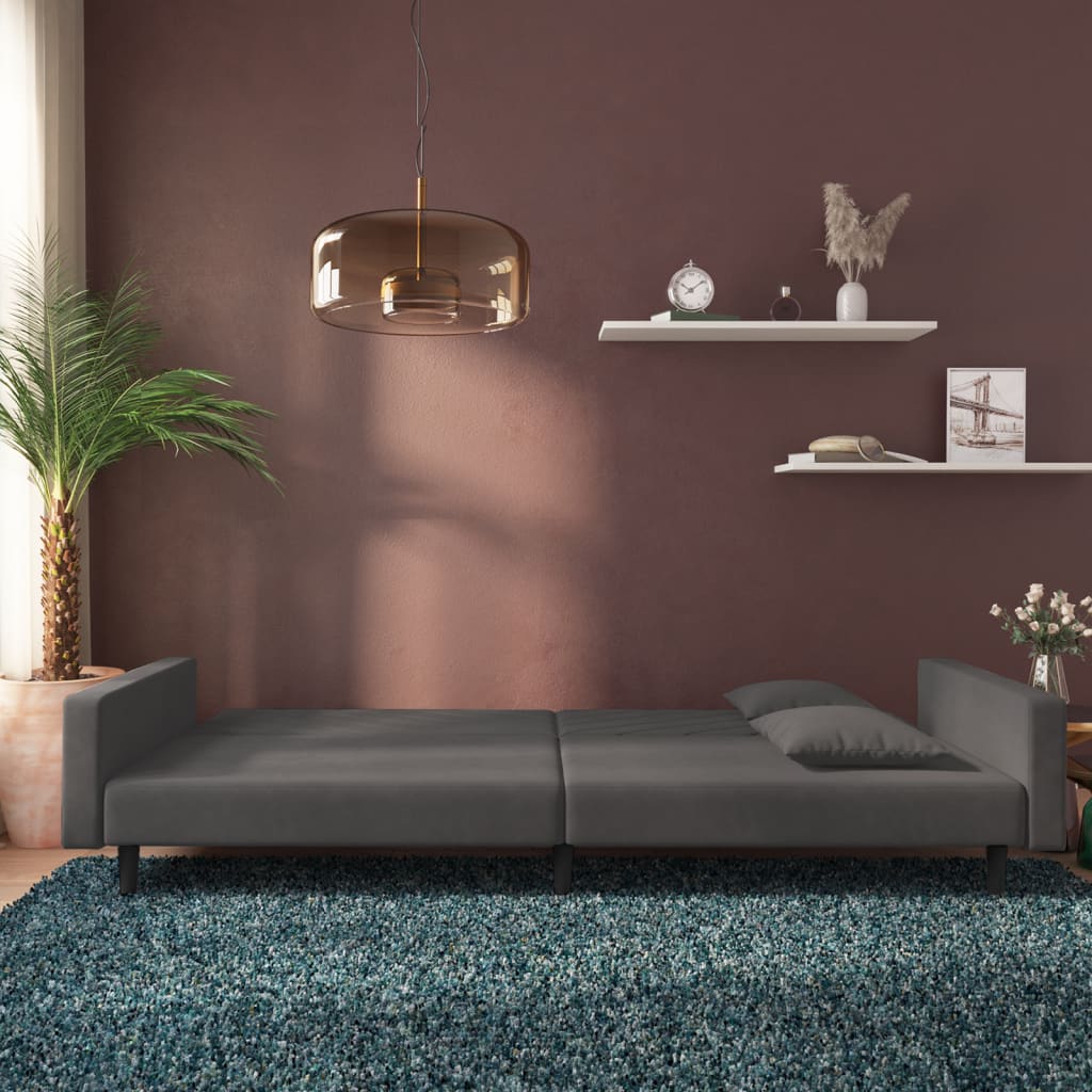 8721012380707_g_en_hd_1 vidaXL 2-Seater Sofa Bed with Two Pillows Dark Grey Velvet - Image 3