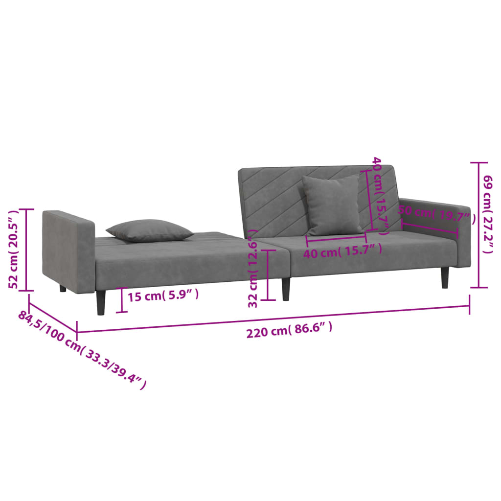8721012380707_g_en_hd_9 vidaXL 2-Seater Sofa Bed with Two Pillows Dark Grey Velvet - Image 11