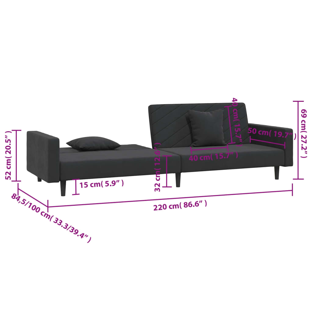 8721012380745_g_en_hd_9 vidaXL 2-Seater Sofa Bed with Two Pillows Black Velvet - Image 11