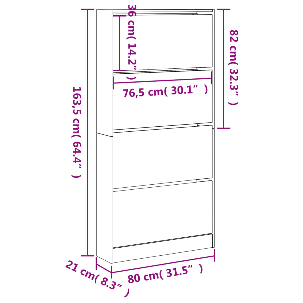 8721012385580_g_en_hd_8 vidaXL Shoe Cabinet with 4 Flip-Drawers White 80x21x163.5 cm - Image 11