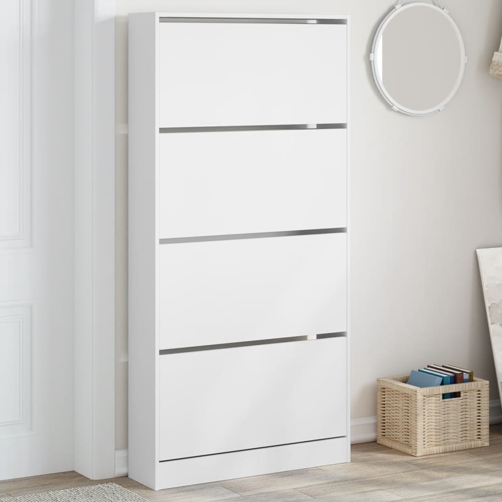 vidaXL Shoe Cabinet with 4 Flip-Drawers White 80x21x163.5 cm