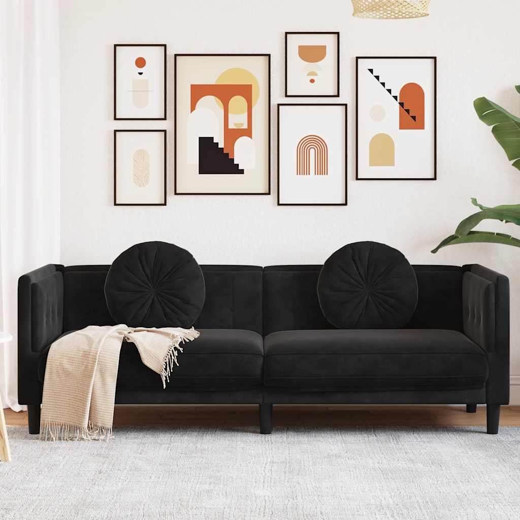 8721012400337_m_en_hd_1 vidaXL Sofa with Cushions 3-Seater Black Velvet - Image 1
