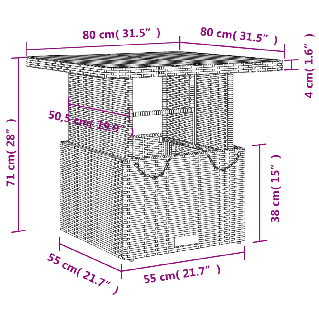 8721012449435_g_en_hd_9 vidaXL Garden Table Grey 80x80x71 cm Poly Rattan and Acacia Wood - Image 11